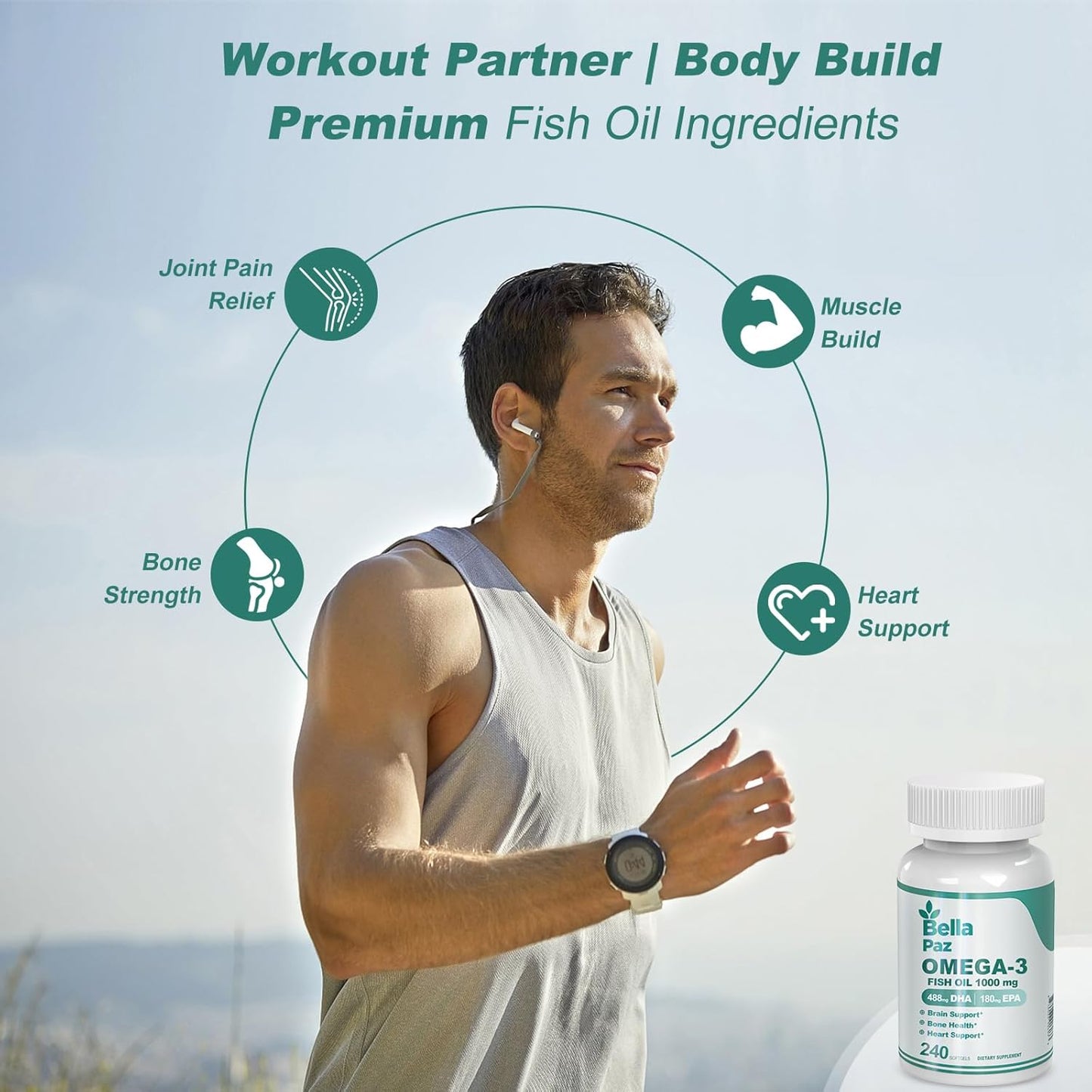 Omega-3 Fish Oil Supplements for Muscle, Bone, Heart, and Brain Support - 788mg Burpless Formula with DHA & EPA - 240 Softgels for Men and Women in Fitness and Sports