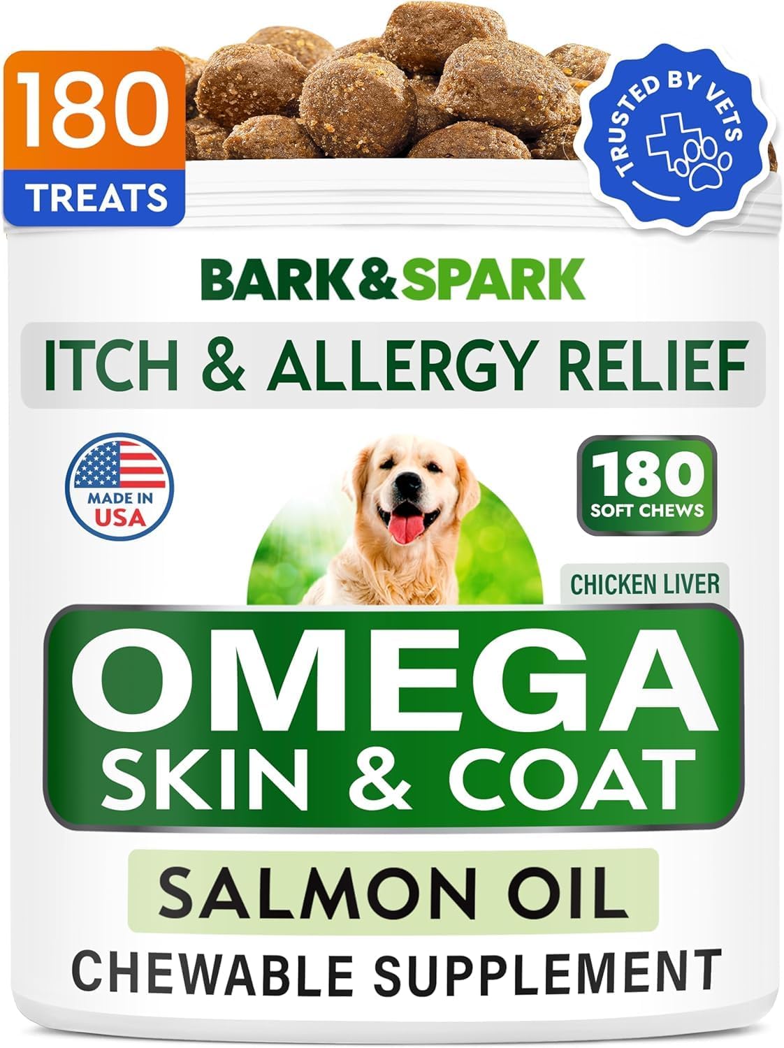 Omega 3 Fish Oil Treats for Dogs - 180 Soft Chews for Shedding, Allergy Relief, Joint Health, Skin & Coat - EPA & DHA Fatty Acids - Salmon Oil Supplement