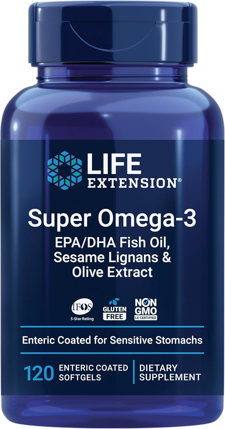 Omega-3 Fish Oil with Sesame Lignans & Olive Extract for Heart, Brain, and Inflammation Health - 120 Softgels, Gluten-Free, Non-GMO, Enteric-Coated