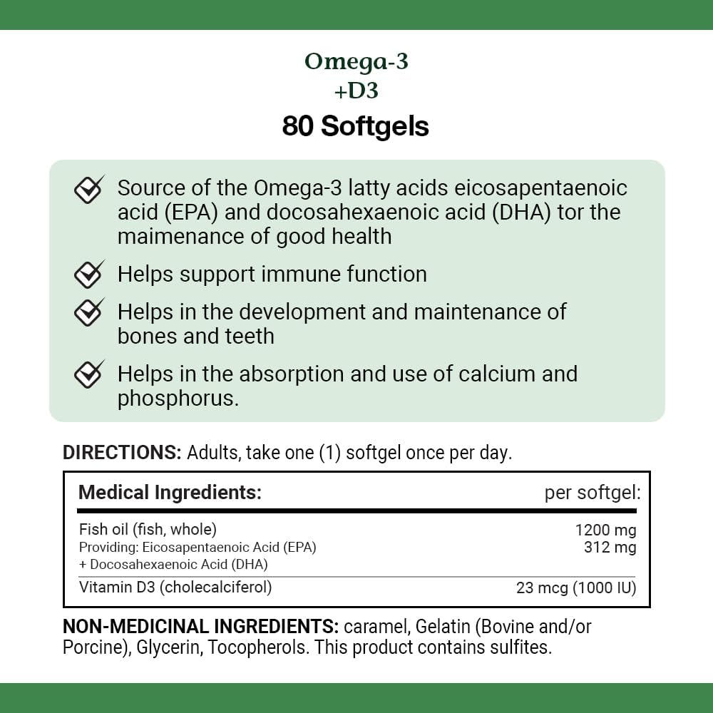 Omega-3 Fish Oil with Vitamin D3 Softgels - 1200mg / 1000IU - 90 Count