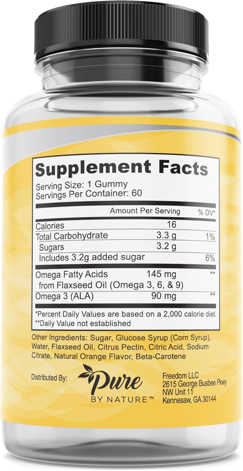 Omega 3 Gummies for Adults & Kids - Circulatory Support with Omega 3 6 9 - No Fish Oil Orange Flavor - 60 Day Supply