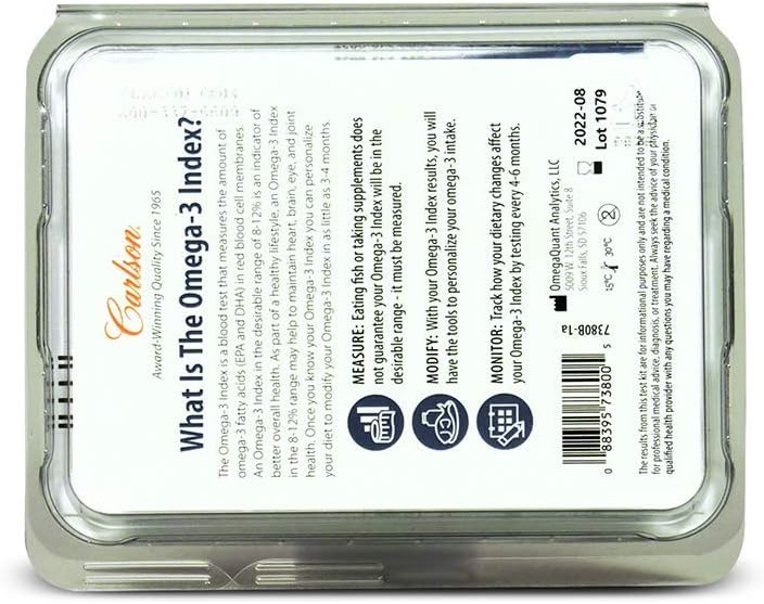 Omega-3 Index Test Kit - Measure EPA and DHA Levels - Carlson - 1 Kit