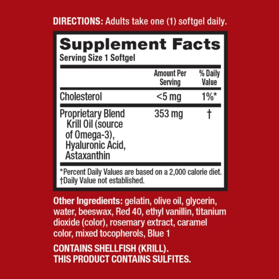 Omega-3 Krill Oil Joint Care Supplement with EPA/DHA Fatty Acids, Antioxidants, Hyaluronic Acid - No Fishy Burp Aftertaste - 120 Softgels