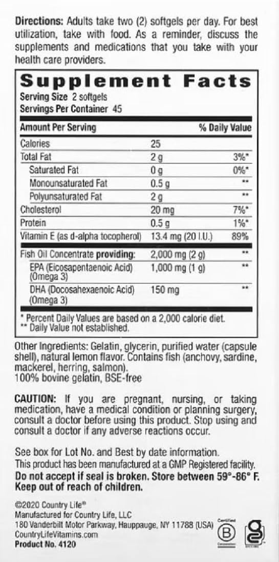 Omega 3 Mood Support Supplement by Country Life
