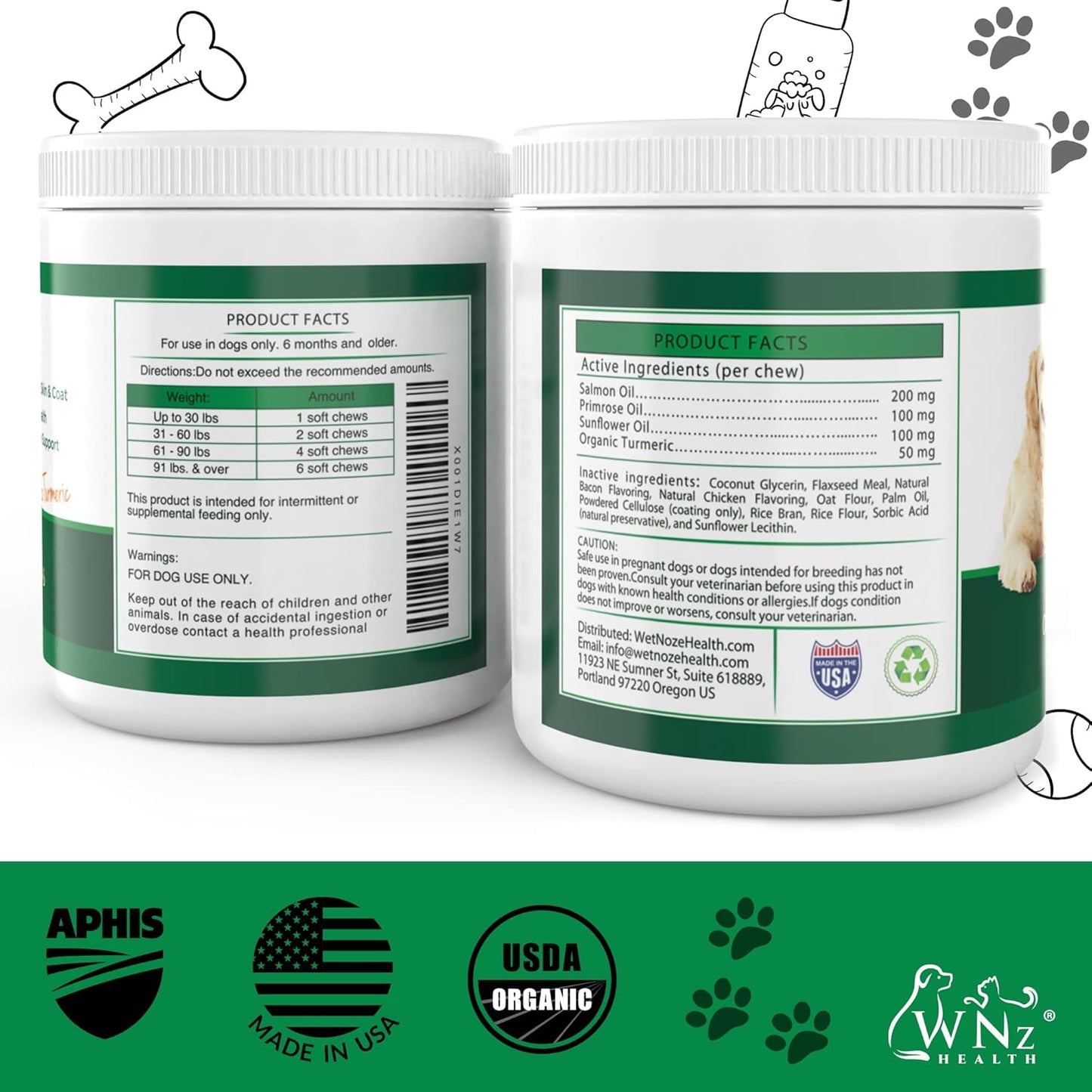 Omega 3 Skin and Coat Chews for Dogs - Salmon Oil Supplement for Joint Pain, Immune Support - Chewable Treats for Itchy Skin Relief - 55 Chews, 8 Oz