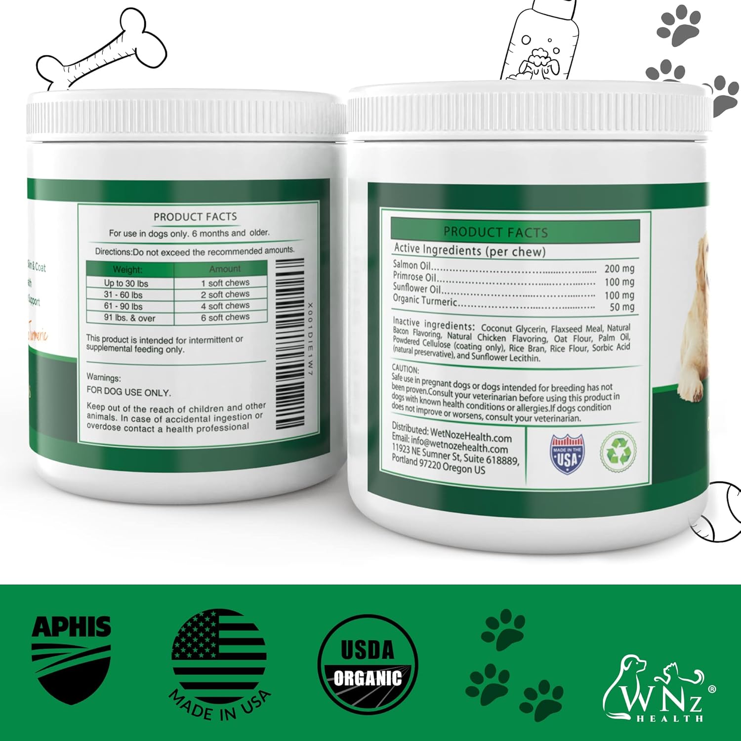 Omega 3 Skin and Coat Chews for Dogs - Salmon Oil Supplement for Joint Pain, Immune Support - Chewable Treats for Itchy Skin Relief - 55 Chews, 8 Oz