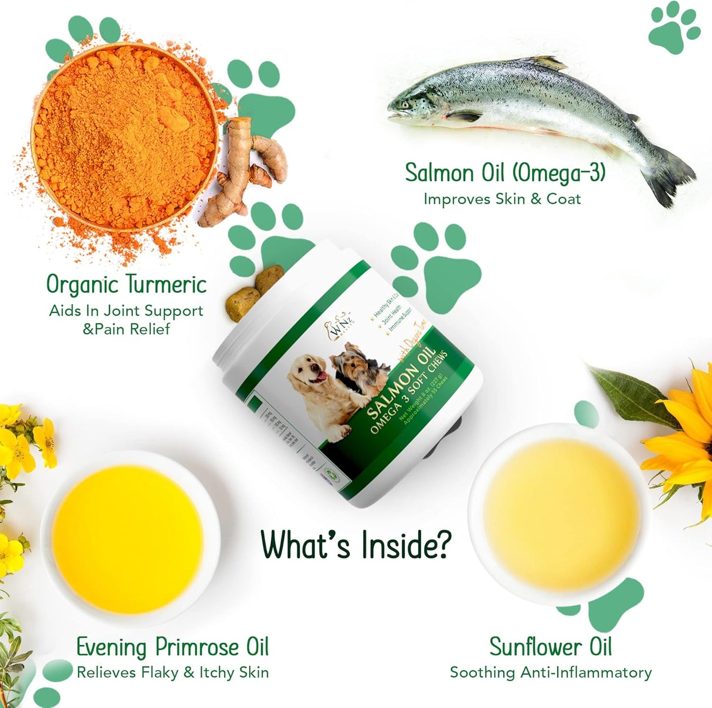 Omega 3 Skin and Coat Chews for Dogs - Salmon Oil Supplement for Joint Pain, Immune Support - Chewable Treats for Itchy Skin Relief - 55 Chews, 8 Oz