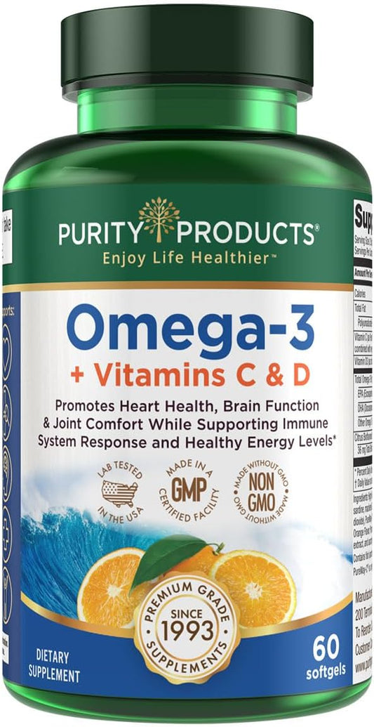 Omega-3 with Vitamin C & D Softgels - 60 Count by Purity Products
