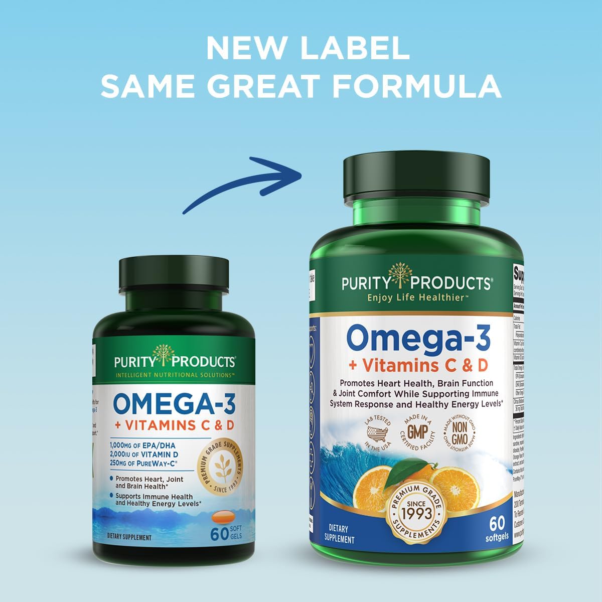 Omega-3 with Vitamin C & D Softgels - 60 Count by Purity Products
