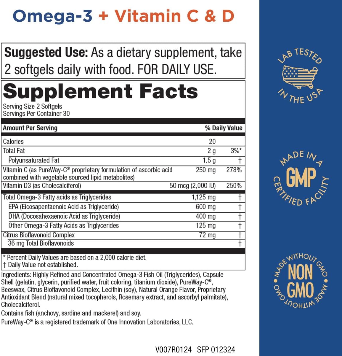 Omega-3 with Vitamin C & D Softgels - 60 Count by Purity Products