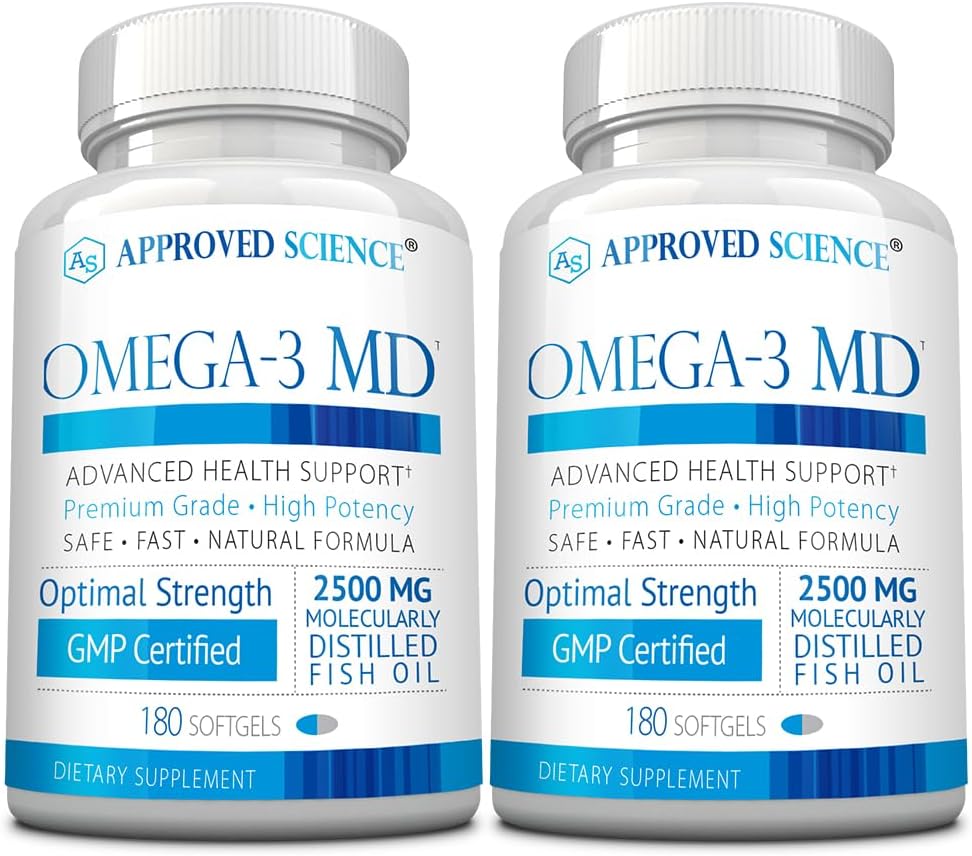Omega-3MD Fish Oil EPA & DHA Supplement - Cognitive Health Support - 2 Bottles - 6 Months Supply by Approved Science