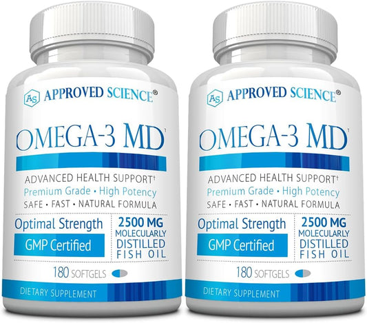 Omega-3MD Fish Oil EPA & DHA Supplement - Cognitive Health Support - 2 Bottles - 6 Months Supply by Approved Science
