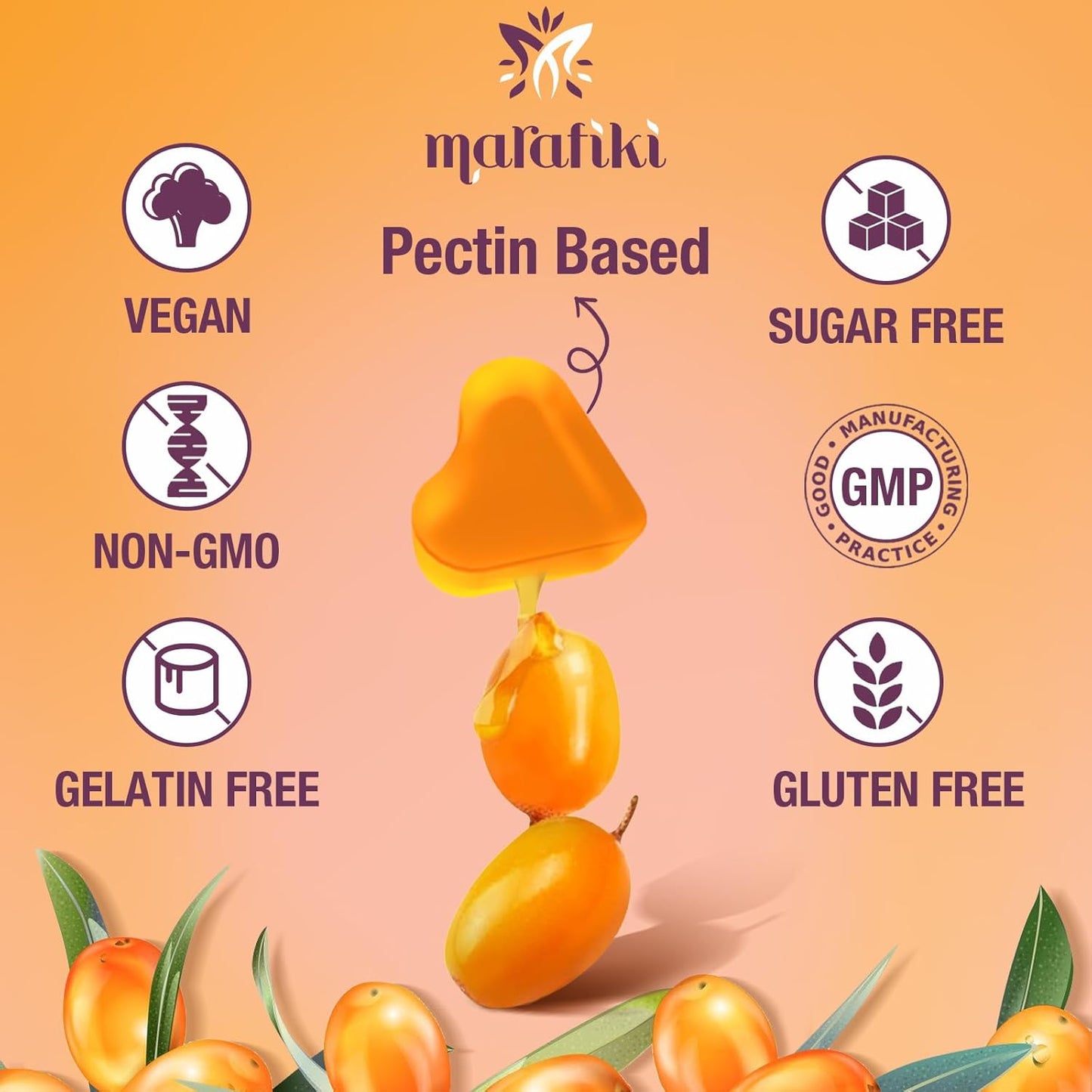 Omega-7 Sea Buckthorn Oil Gummies for Women - Omega 3 6 7 9 Supplement with Flaxseed Oil, Evening Primrose Oil, Vitamins E, A & Probiotics - Skin, Eye & Dryness Support - Chamomile Flavor - 120 Gummies