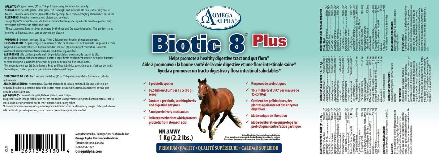 Omega Alpha Biotic 8 Probiotic Supplement 2.2lbs for Equines