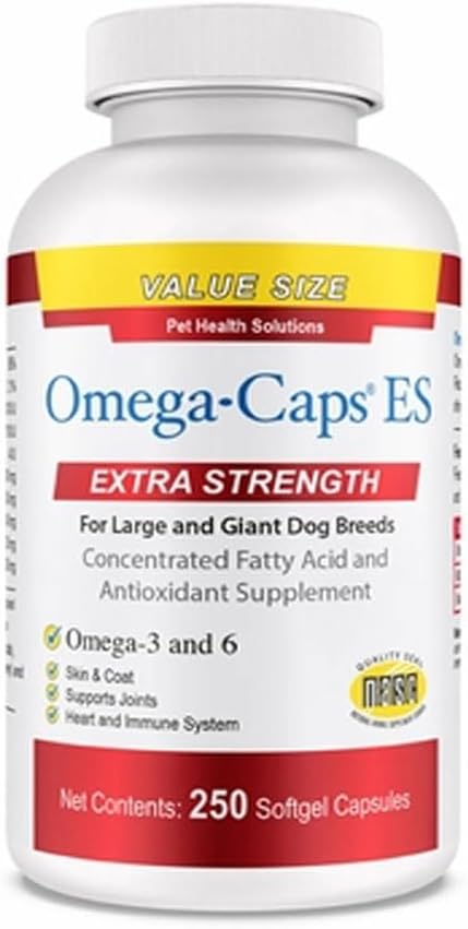 Omega-Caps ES for Large & Giant Dogs - Support Immune System, Joints, Heart, and Brain - 250 Softgel Capsules for Pet Health