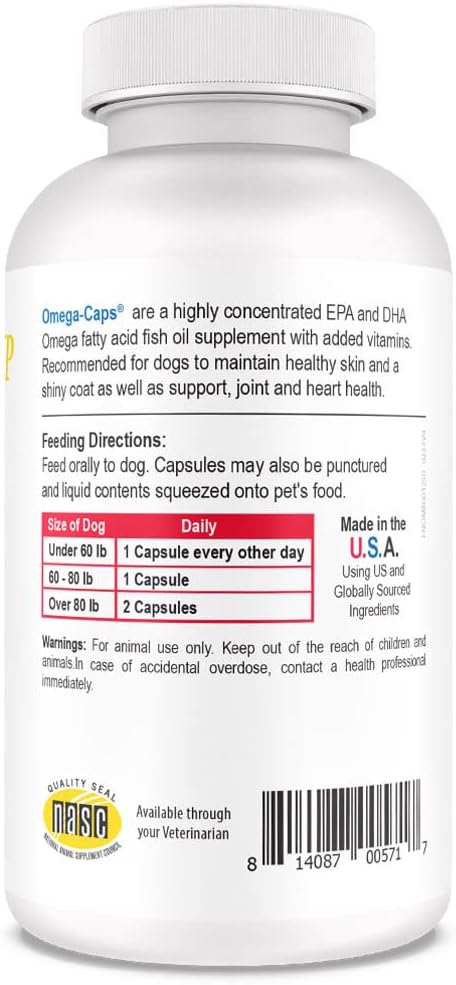 Omega-Caps High Potency Snip Tips for Medium to Large Breeds - 250 CT Soft Gel Capsules with Omega 3 for Healthy Skin & Coat, Joint & Immune Support