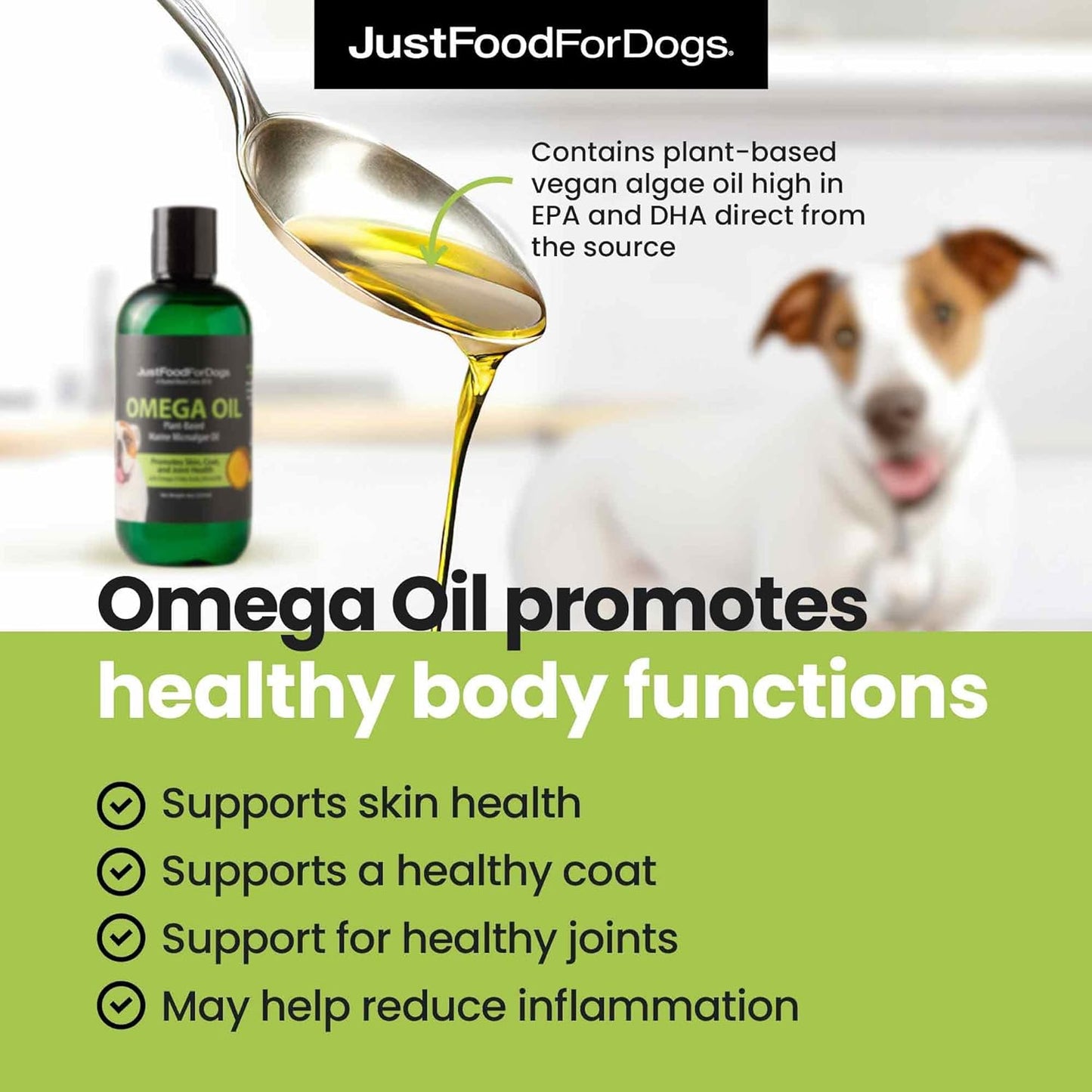 Omega Plus Oil: 8 oz Supplement for Dogs, Skin & Coat Health, Joint Support, EPA & DHA from Algae Oil - Eco-Friendly & Sustainable