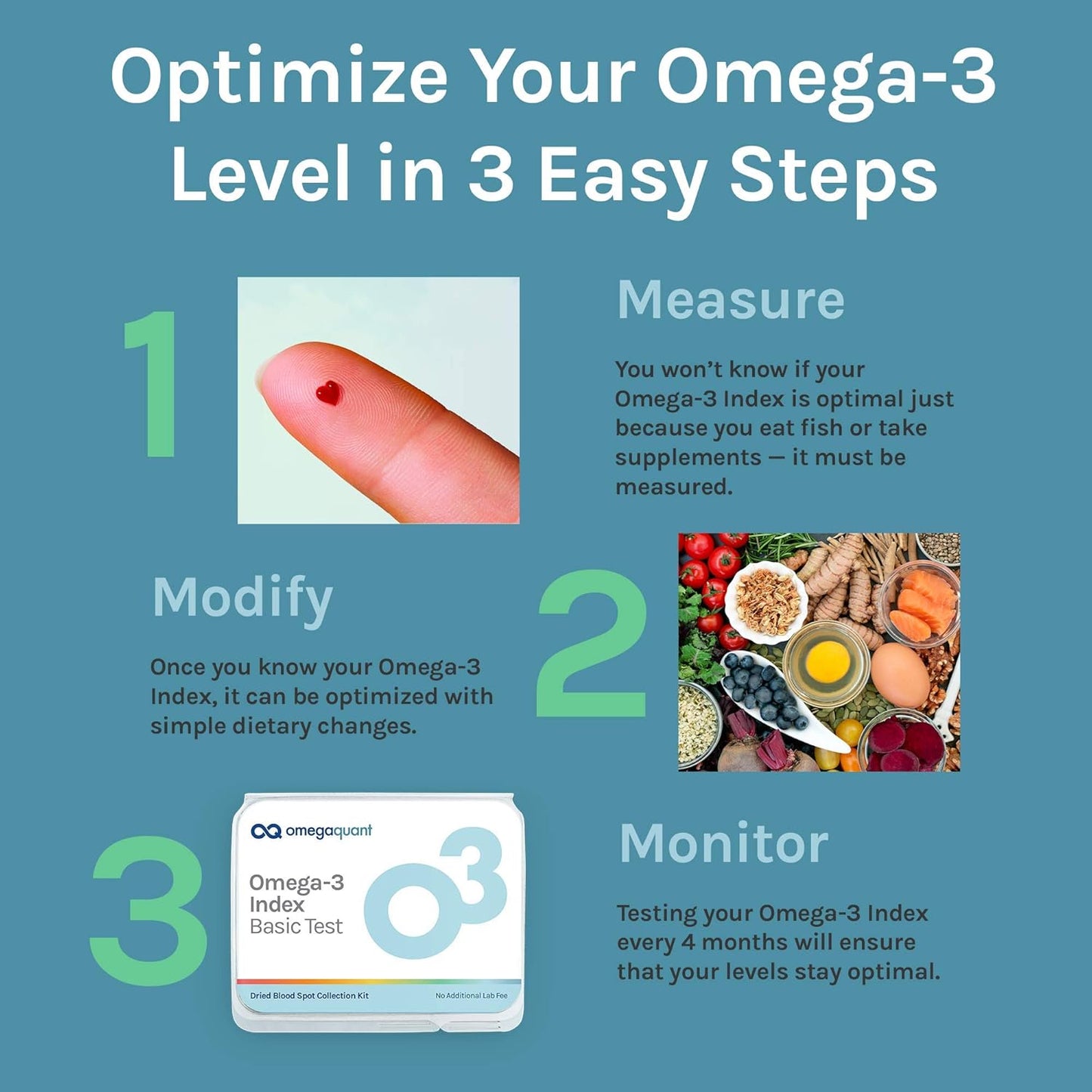 OmegaQuant Omega-3 Index Basic Home Test Kit with Blood Collection - Easy One Drop Blood Test for Omega-3 Levels | 1 Kit