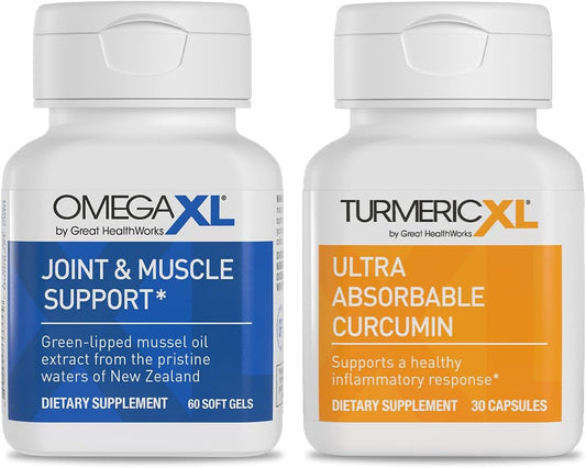 OmegaXL Joint and Muscle Support Supplement (60 Count) & TurmericXL Inflammatory Response Supplement (30 Count) for Overall Wellness