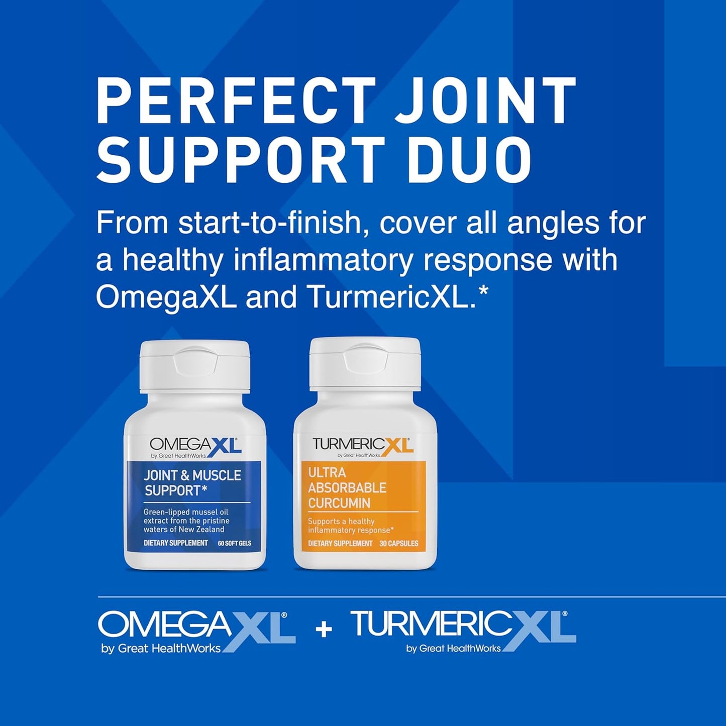 OmegaXL Joint and Muscle Support Supplement (60 Count) & TurmericXL Inflammatory Response Supplement (30 Count) for Overall Wellness