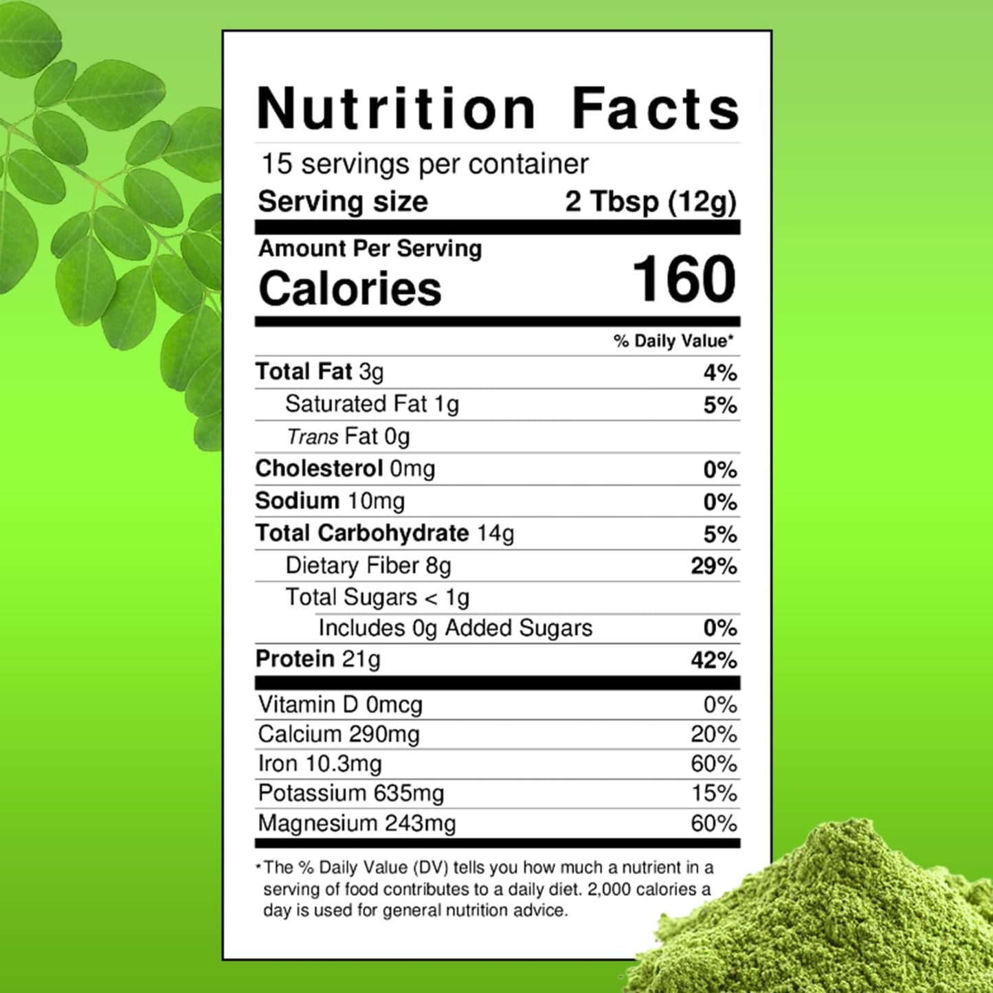 OMG! Superfoods Organic Moringa Powder - USDA Certified, 100% Pure Source of Calcium, Iron, Vitamin A, E - 15.5oz