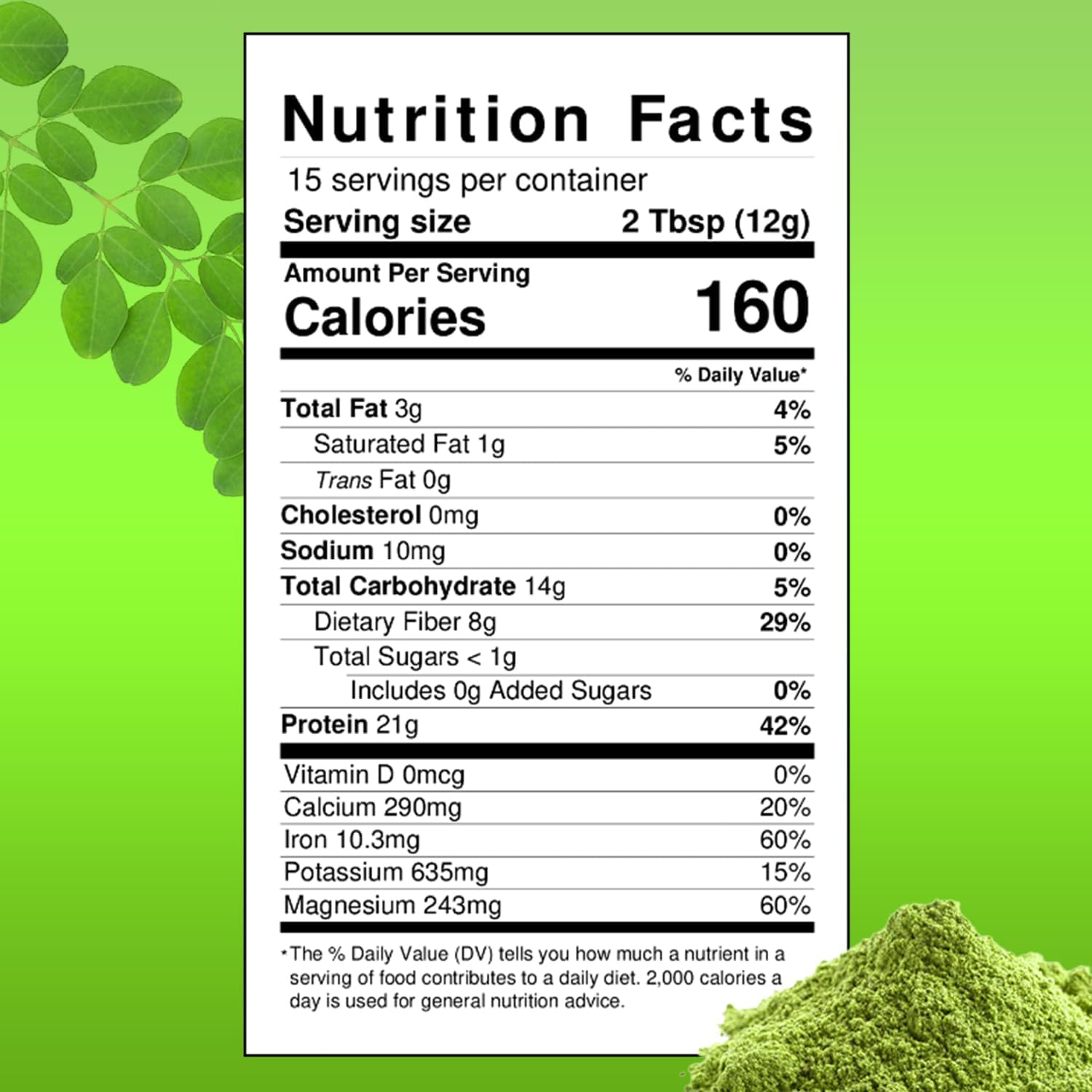 OMG! Superfoods Organic Moringa Powder - USDA Certified, 100% Pure Source of Calcium, Iron, Vitamin A, E - 15.5oz