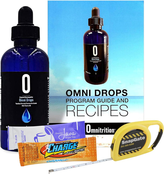 Omni Drop Program Bundle with 4 oz Omni Drops, Vitamin B12, Program Guide, Samples, and Carabiner Tape Measure