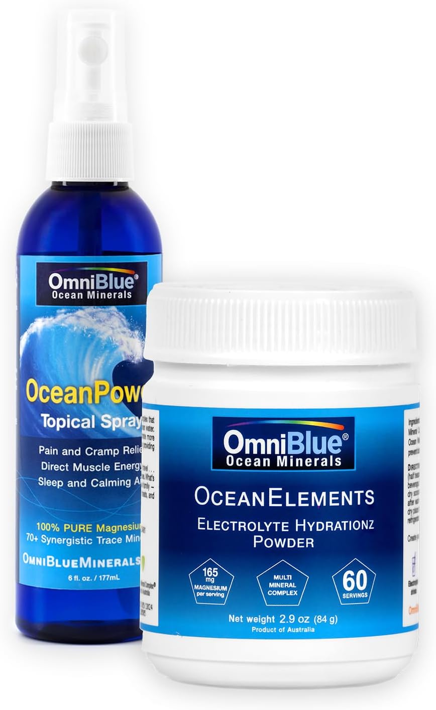 OmniBlue Electrolyte Hydration Powder & OceanPower Topical Spray - Sugar-Free, Carb-Free Mineral Replenishment