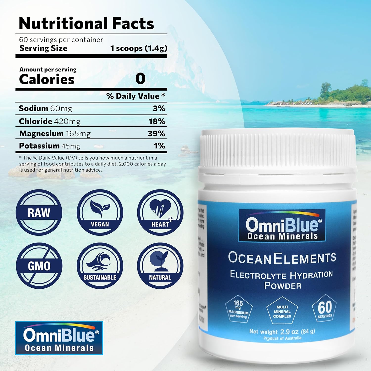OmniBlue Electrolyte Hydration Powder & OceanPower Topical Spray - Sugar-Free, Carb-Free Mineral Replenishment