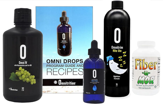 Omnitrition Omni Drop Program Bundle with FAB4: Omni Drops Diet Drops, Omni IV, OmniTrim Nite Lite, Fiber n Mor - 4oz Bottle and Guide
