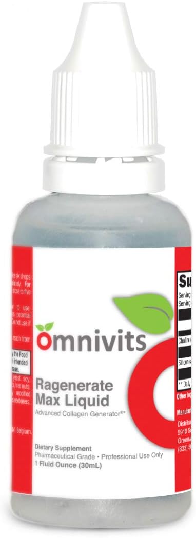 Omnivits Regenerate MAX Liquid Collagen Generator with Choline - Beauty, Hair, Nails, Bone Flexibility, Joint Health - Anti-Aging Formula - 1Fl Oz
