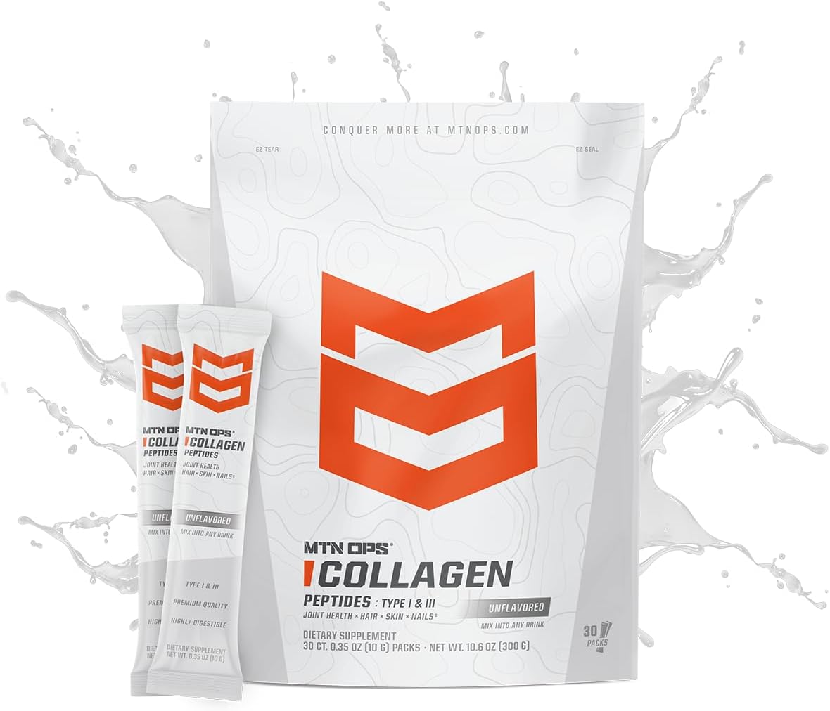 On-The-Go MTN OPS Collagen Protein Powder Packs - 30 Packs, Unflavored & Highly Digestible with 9g Protein/serving