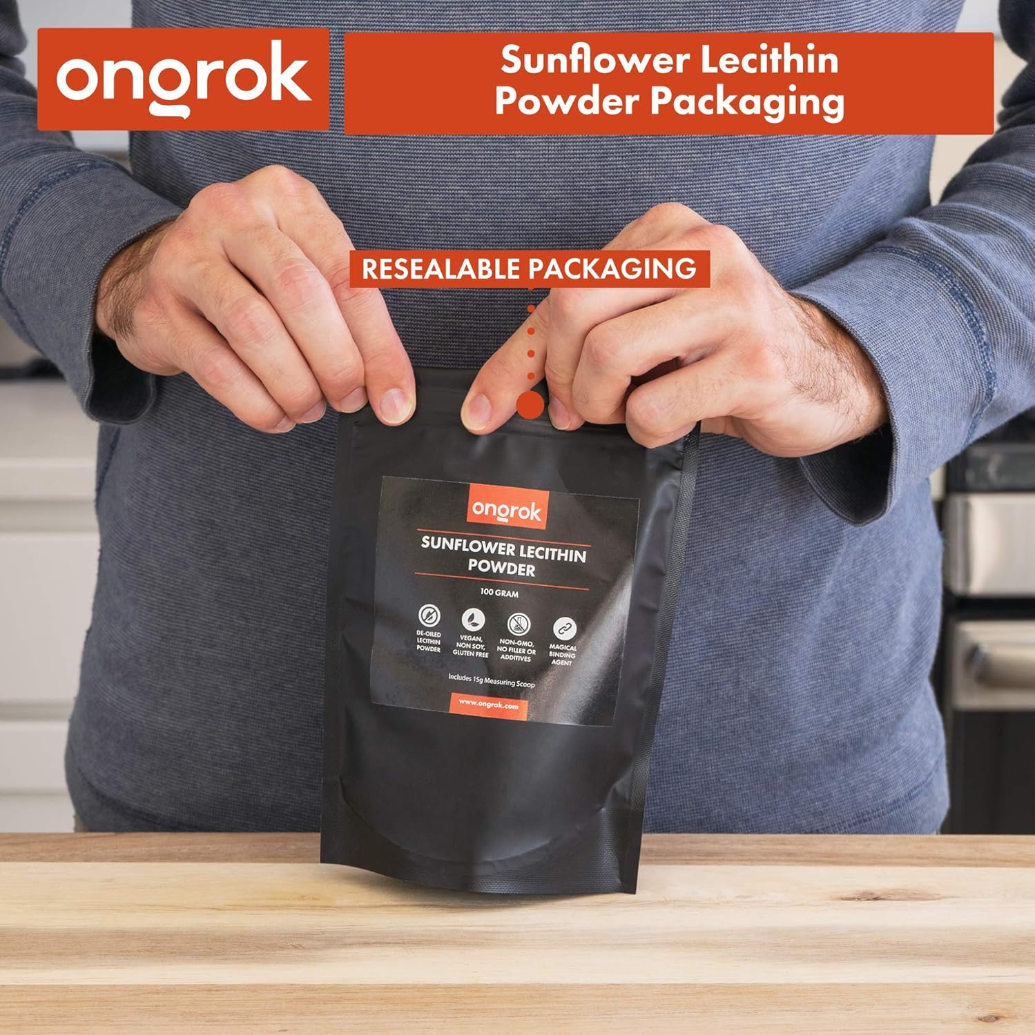 ONGROK Vegan Sunflower Lecithin Powder for Edibles, Non-GMO Binding Agent - 100g/3.52oz with Scoop