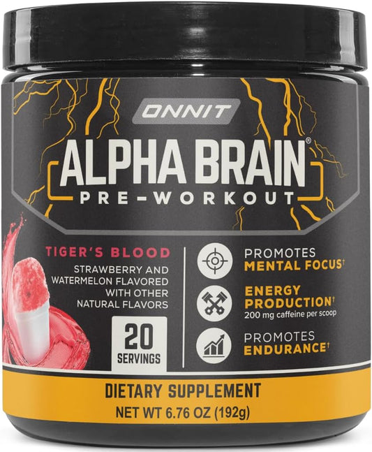 ONNIT Alpha Brain Pre-Workout Tiger's Blood Flavor - 20 Servings