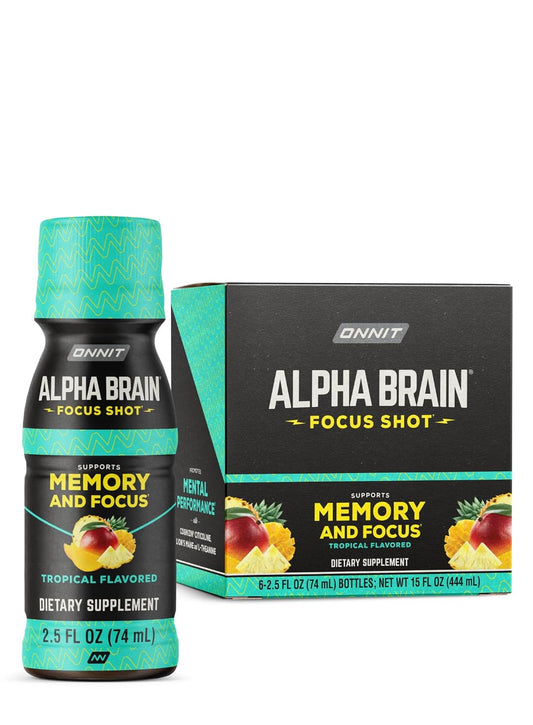 Onnit Alpha BRAIN Tropical Energy Shot Supplement - Boost Energy, Focus, Mood, and Brain Function - 2.5 fl oz, 6 pack