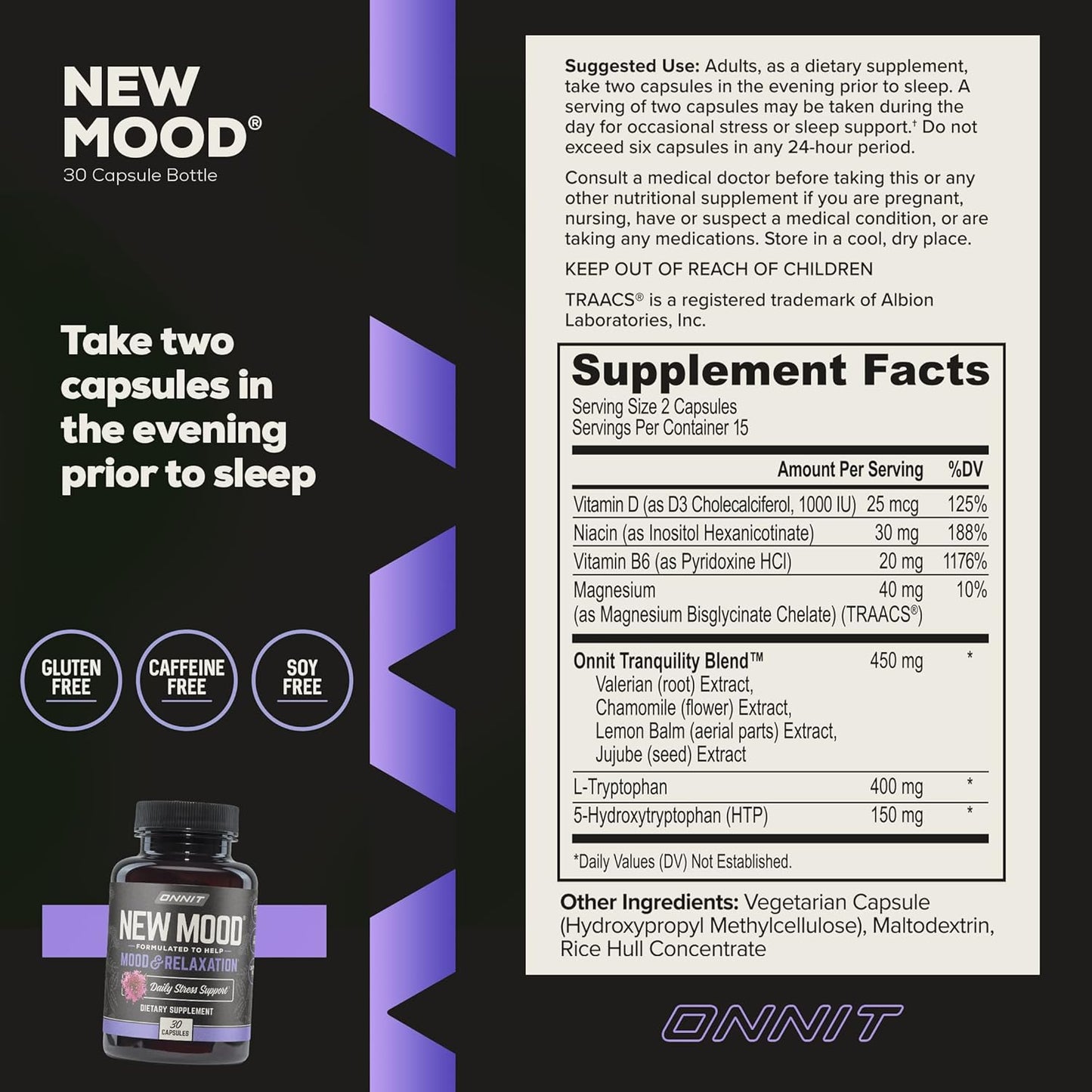 ONNIT New Mood Supplement - Supports Occasional Stress Relief, Sleep, and Mood (30 Count)
