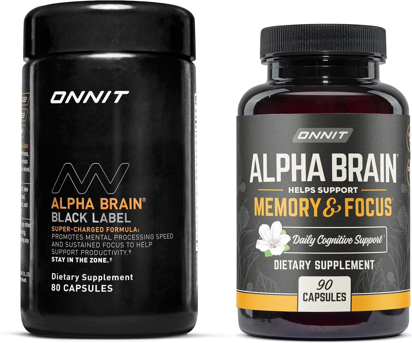 ONNIT Premium Alpha Brain Bundle + Black Label Citicoline Supplement - Boosts Mental Speed & Cognitive Support for Focus & Memory