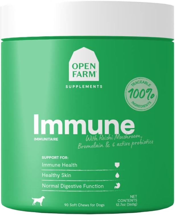 Open Farm Immune Chews for Dogs, 90 Count, 12.7 oz, Vet-Approved Dog Supplement with Traceable Ingredients for Healthy Skin and Immune System