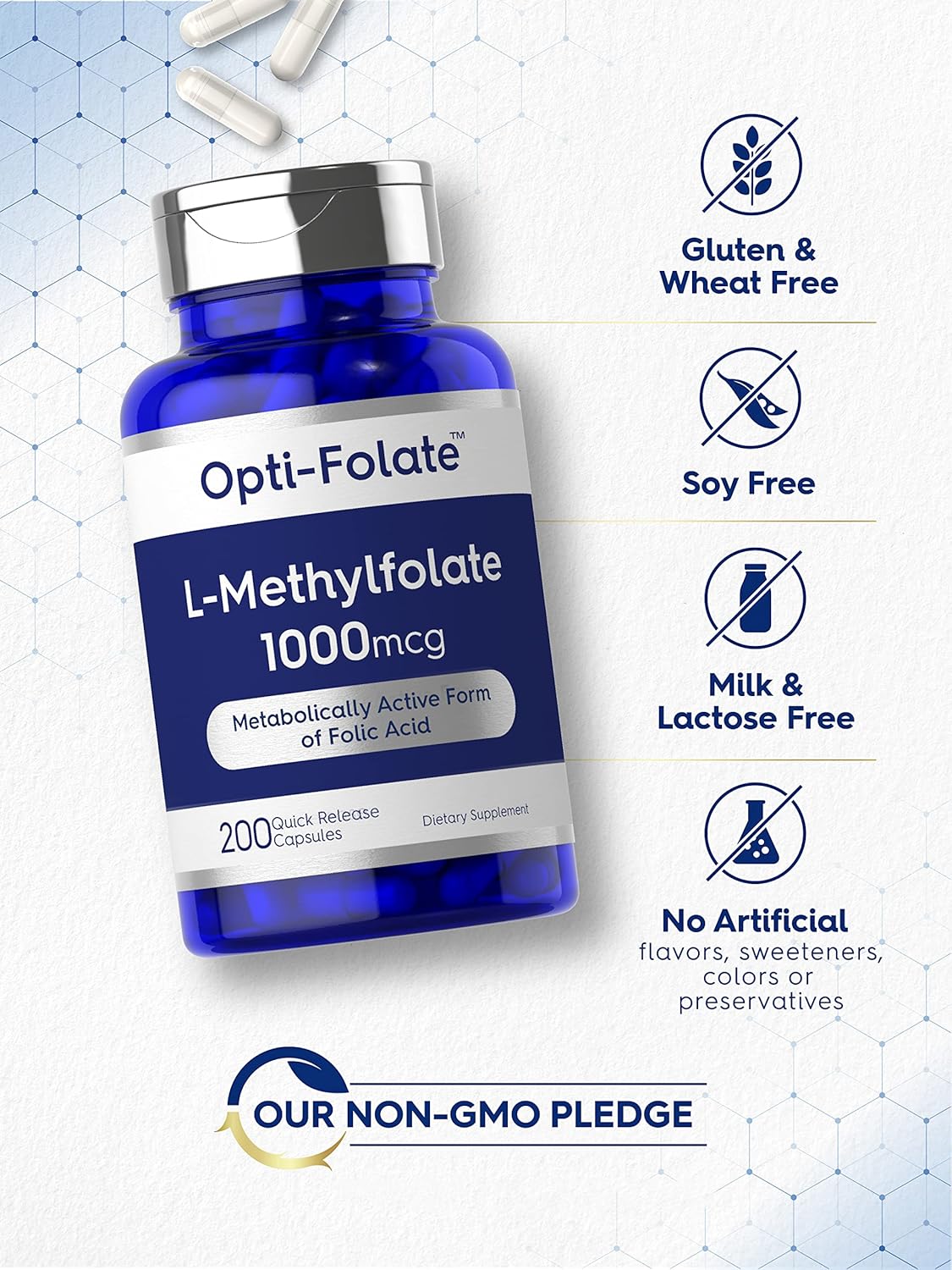 Opti-Folate Methylfolate 1000mcg Capsules - 200 Count Value Size, Activated & Optimized, Non-GMO & Gluten Free