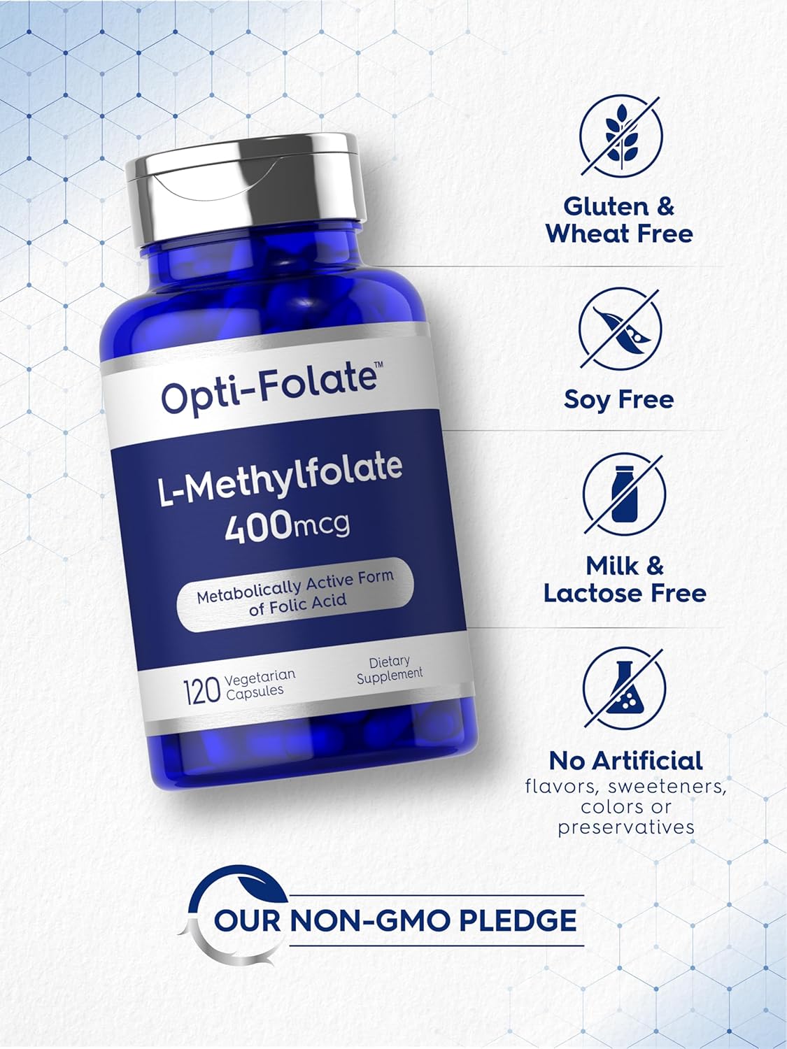 Opti-Folate Methylfolate 400mcg Capsules - 120 Count, Vegetarian, Non-GMO, Gluten Free - Activated Folate Supplement