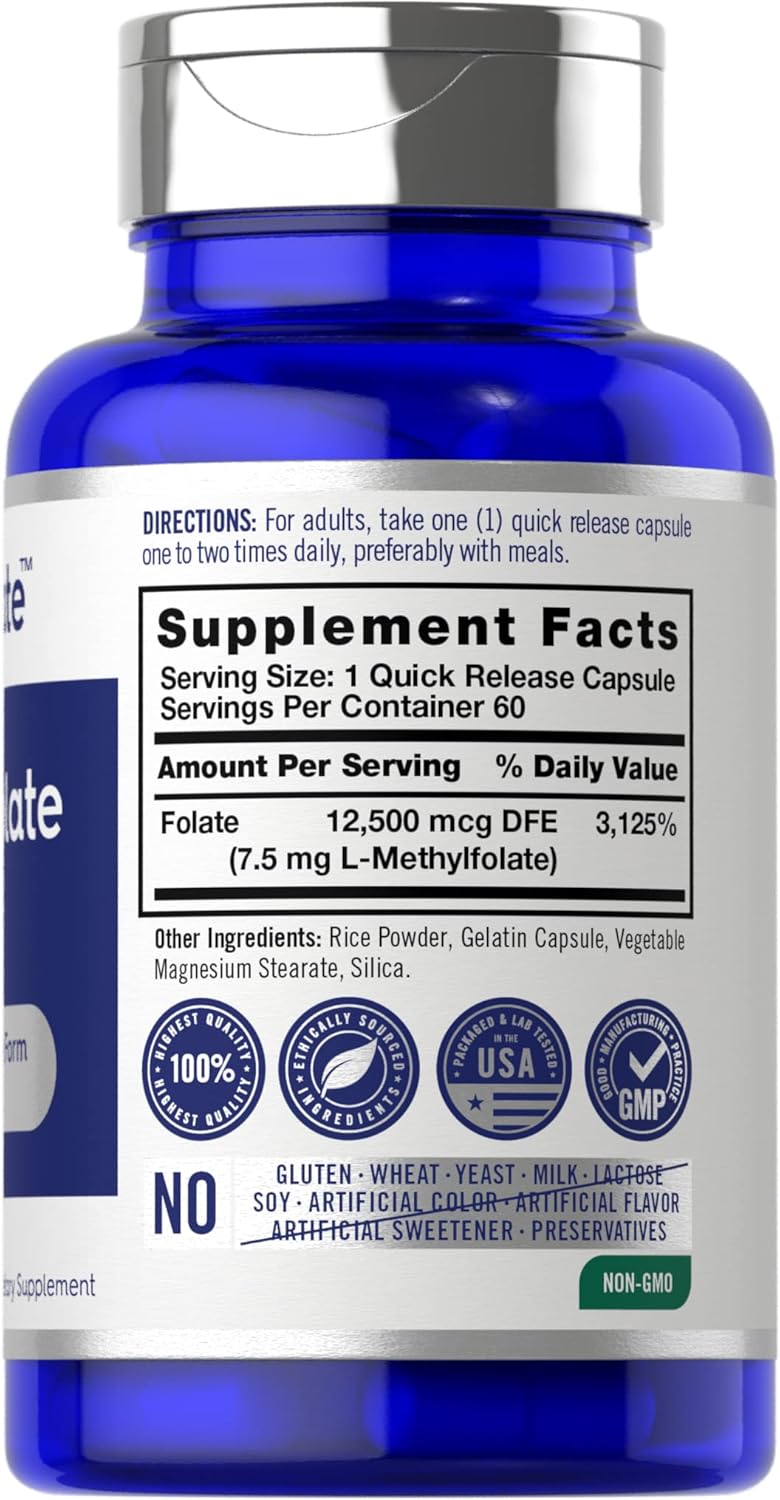 Opti-Folate Methylfolate 7.5 mg Capsules - 60 Count, Non-GMO, Gluten Free, 5-MTHF Supplement