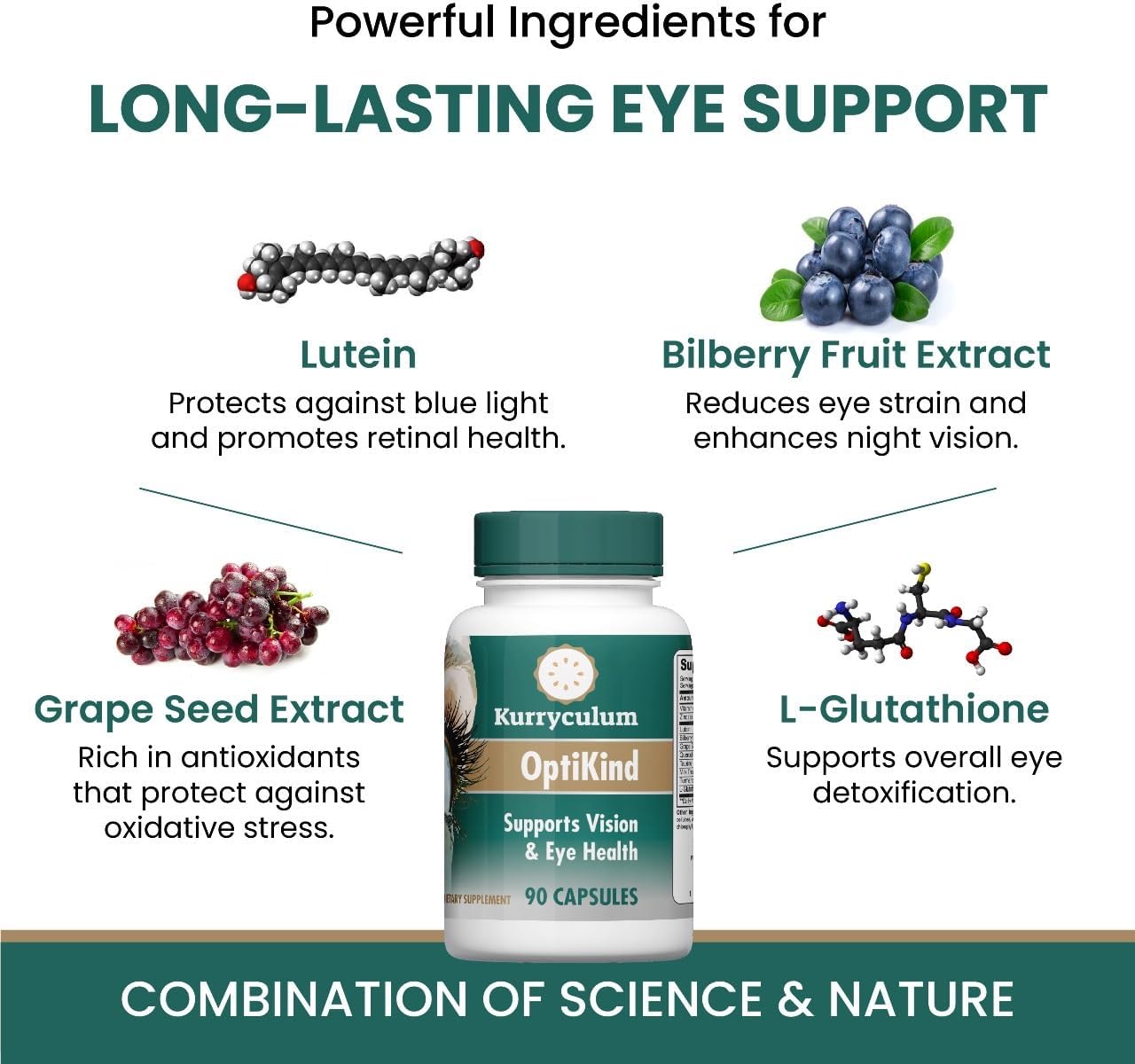OptiKind Kurryculum Vision and Eye Health Supplement - 90 Capsules for Optimal Eye Health