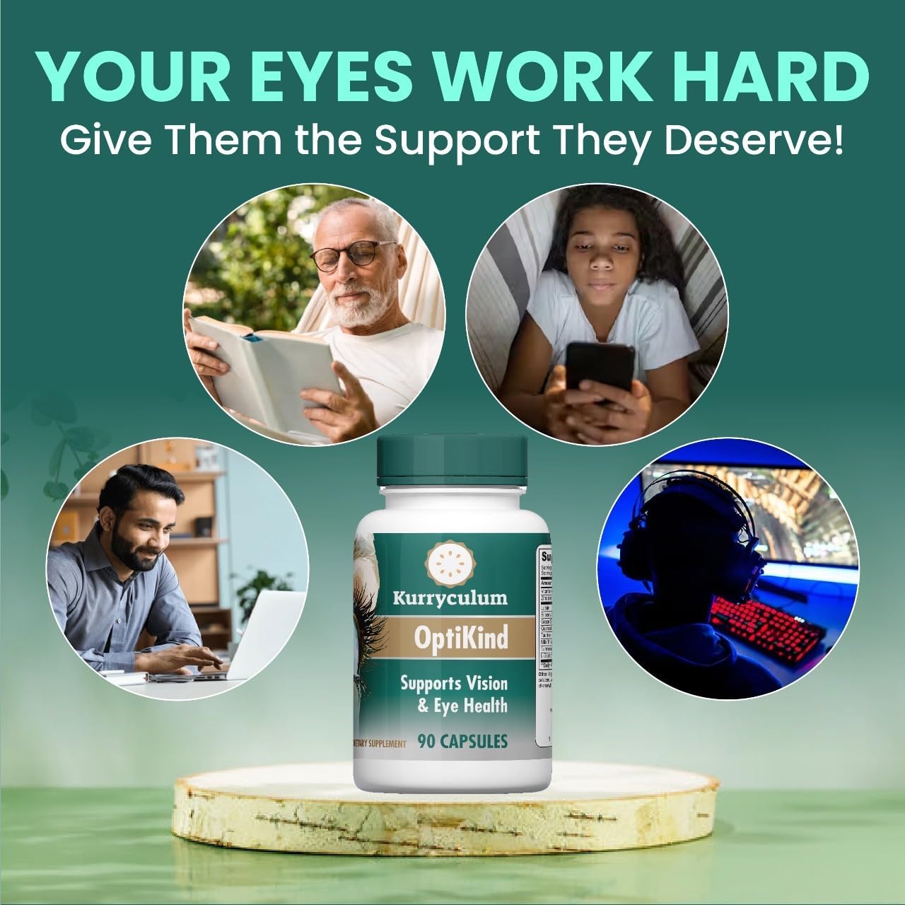 OptiKind Kurryculum Vision and Eye Health Supplement - 90 Capsules for Optimal Eye Health