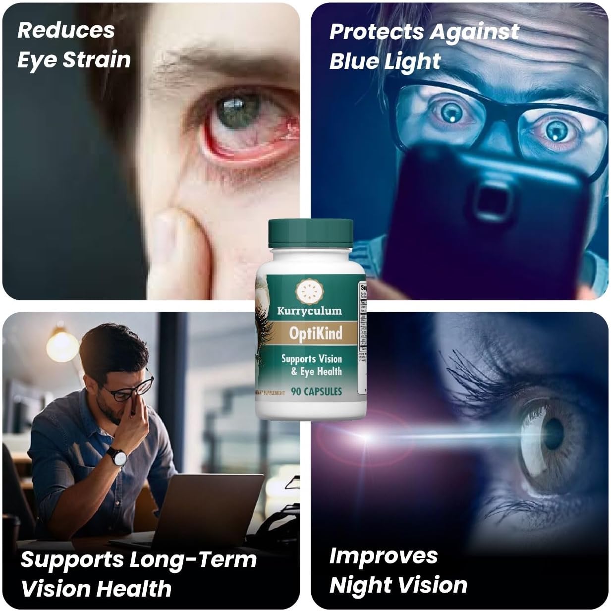 OptiKind Kurryculum Vision and Eye Health Supplement - 90 Capsules for Optimal Eye Health