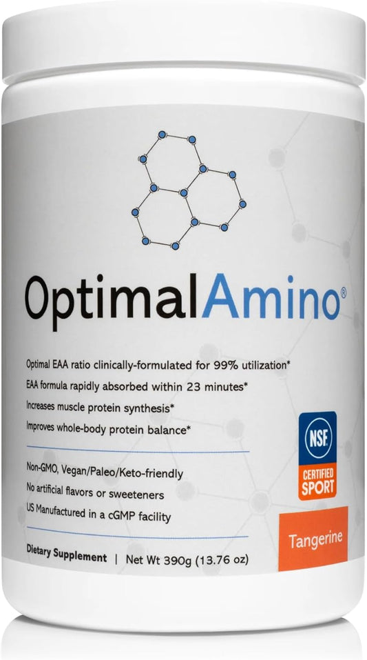 OptimalAmino EAA Powder: High Absorption Amino Acid Supplement for Muscle Recovery - NSF Certified Tangerine Flavor