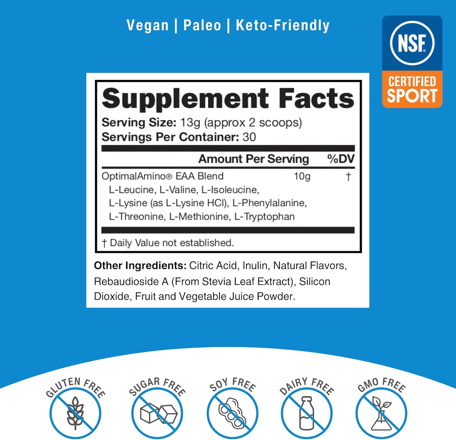OptimalAmino EAA Supplement Powder | Sour Green Apple Flavor | NSF Certified | Muscle Recovery & Workout Aid