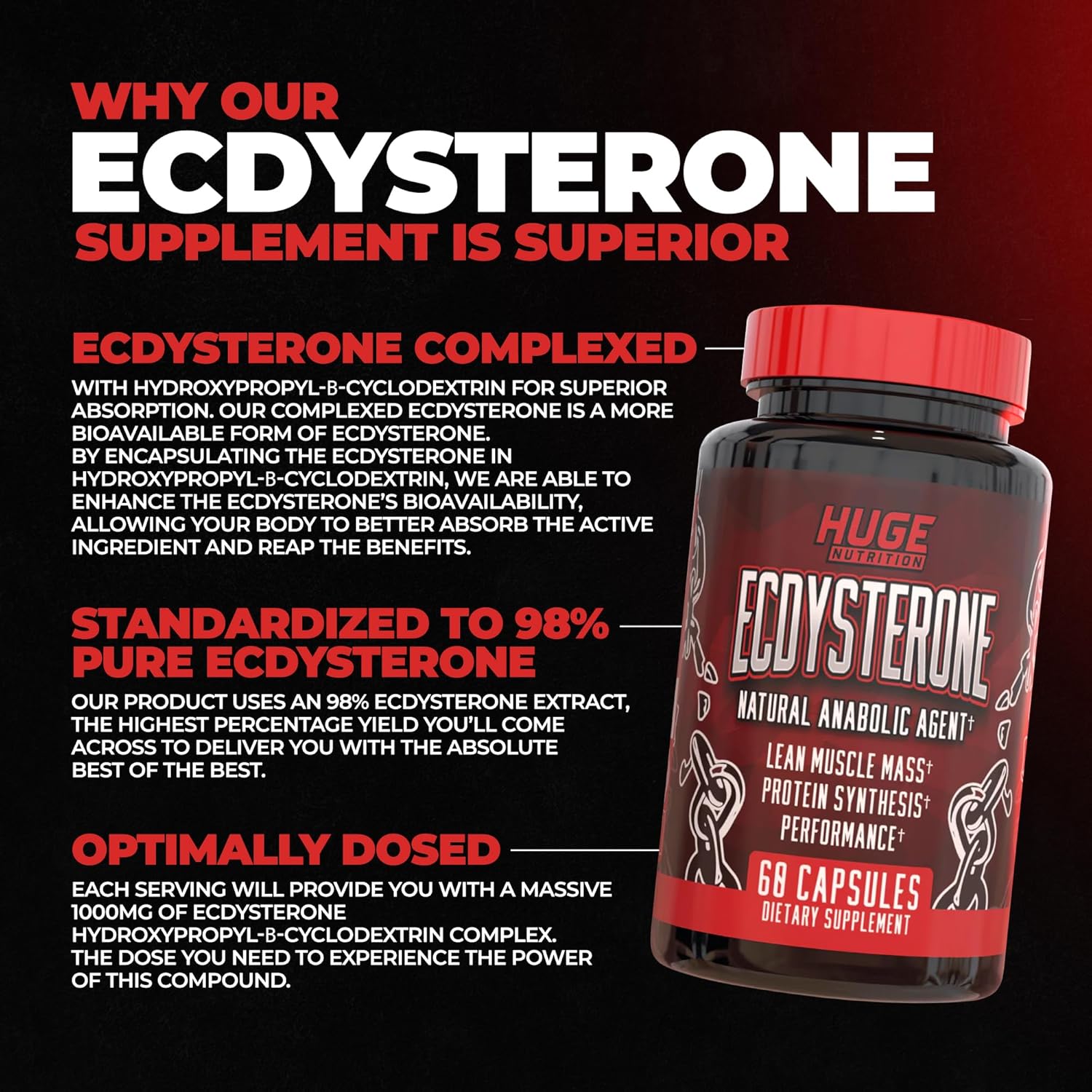 Optimally Dosed 1000mg Beta Ecdysterone Muscle Builder for Men - 98% Highest Purity with Superior Absorption