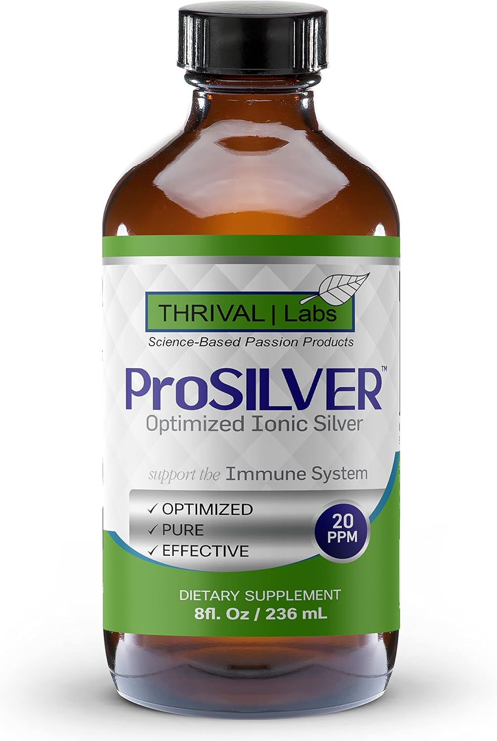Optimized 20 PPM Ionic Colloidal Silver Liquid for Immune Support - 48 Servings, 8oz - Dark Glass Bottle with Dropper - Thrival Labs