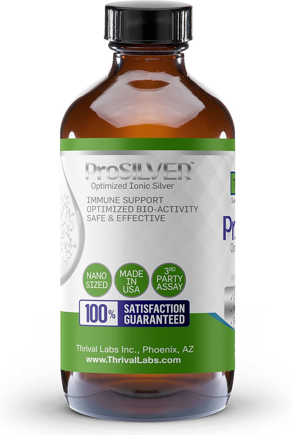 Optimized 20 PPM Ionic Colloidal Silver Liquid for Immune Support - 48 Servings, 8oz - Dark Glass Bottle with Dropper - Thrival Labs