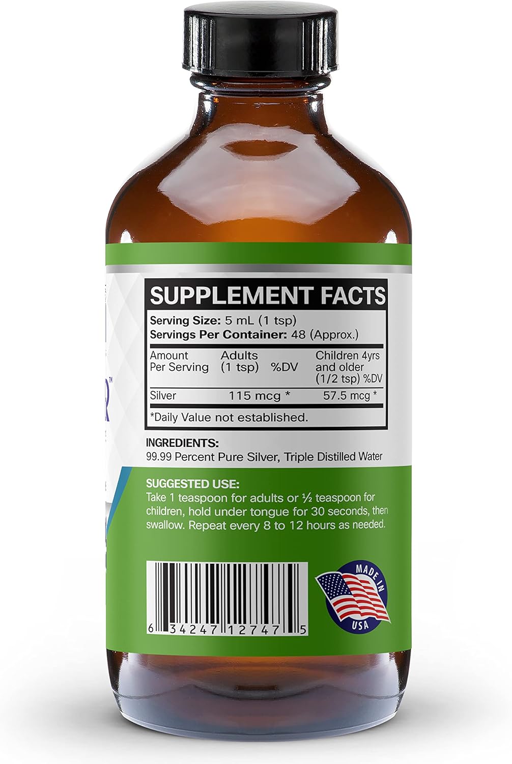 Optimized 20 PPM Ionic Colloidal Silver Liquid for Immune Support - 48 Servings, 8oz - Dark Glass Bottle with Dropper - Thrival Labs